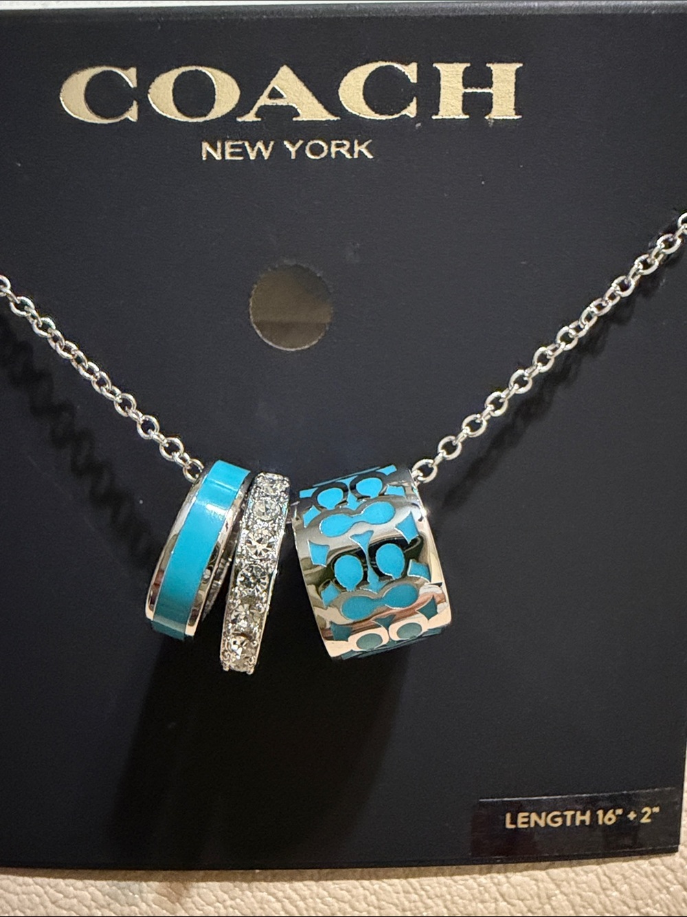 Coach Silver Turquoise Rondelle necklace (32)